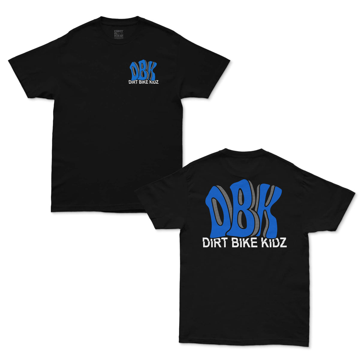 Black short-sleeve tee with blue DBK graphic logo on front center.