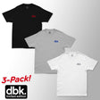 3-pack crew T-shirts: black, heather gray, white, each with dbk logo