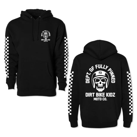Fully Pinned Hoodie mit Kapuze, schwarzer Stoff, Fronttasche und Kordelzug