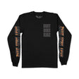 Black long-sleeve T-shirt with gray 'DIRT BIKE KIDZ' chest print and orange sleeve text