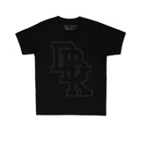 Youth premium tee, black crewneck with large front logo graphic in dark gray