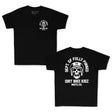 Youth premium black T-shirt set: one front small logo and one back large skull helmet graphic