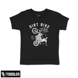 Black toddler T-shirt with white bike rider graphic front, short sleeves and crew neck