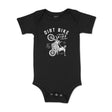 Black baby onesie with “Dirt Bike Kidz” bike graphic on the front