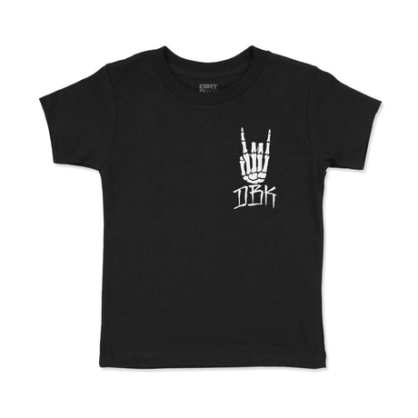 Black toddler T-shirt with small white hand logo graphic on the front