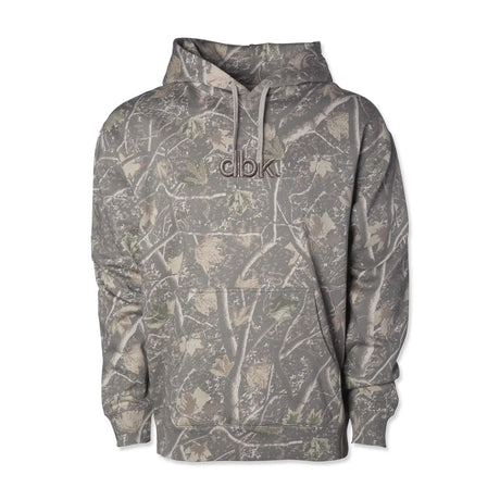 Backwoods hoodie in camouflage print, front hood with light drawstrings