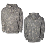 Backwoods hoodie in gray camo print with hood and front kangaroo pocket