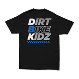 Black crewneck T-shirt with back DRIP BIKE KIDS graphic in white and blue
