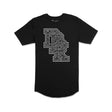 Black premium tall tee with large front graphic print in white