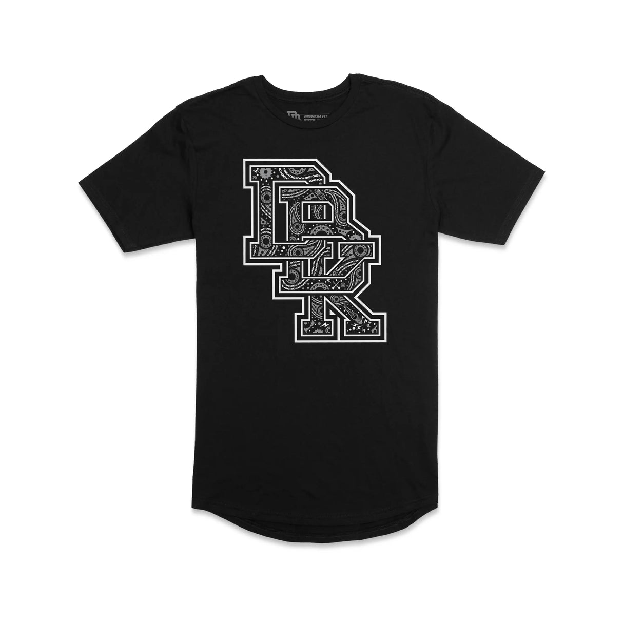 Black premium tall tee with large front graphic print in white