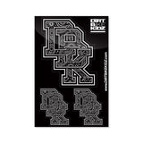 Bandana sticker pack sheet with black-and-white number-like designs, four stickers