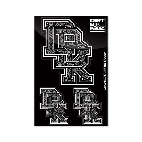 Bandana sticker pack sheet with black-and-white number-like designs, four stickers