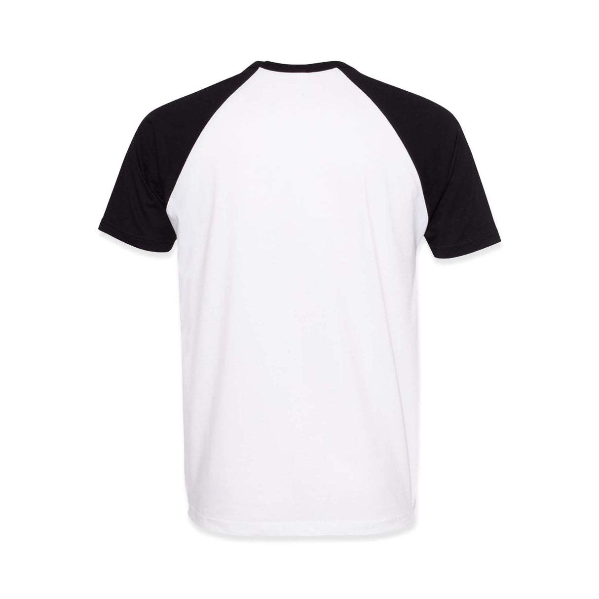 White raglan T-shirt with black sleeves, plain back view
