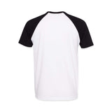 White raglan T-shirt with black sleeves, plain back view