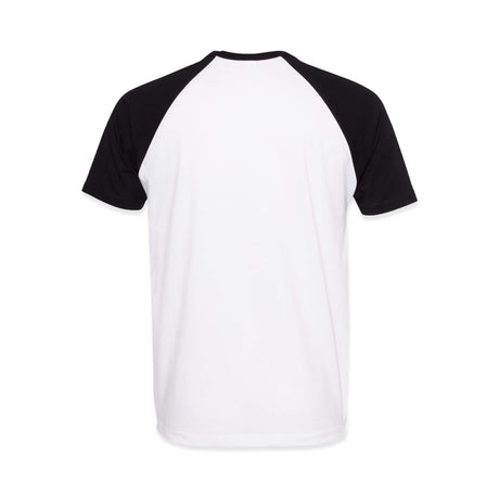White raglan T-shirt with black sleeves, plain back view