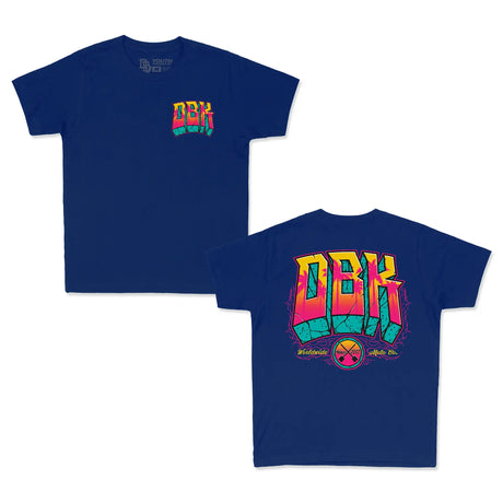 Youth premium tee, navy blue, small DBK chest logo, short-sleeve crewneck