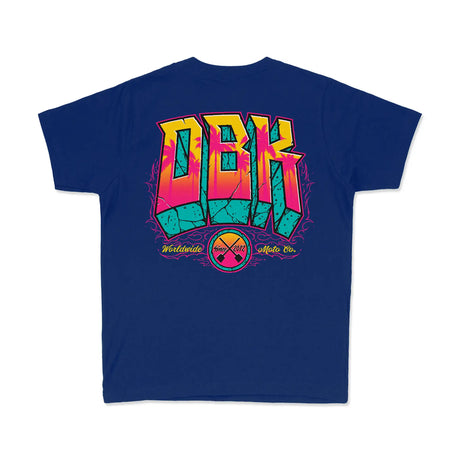 Youth premium tee back graphic DBK with colorful lettering on navy blue