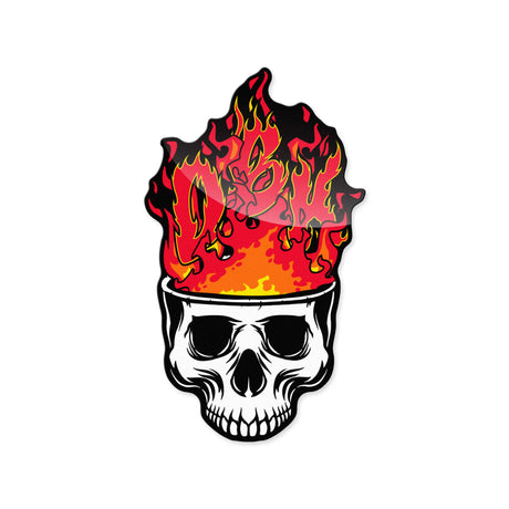 Flame skull sticker with yellow-orange fire and white-black skull face