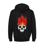 Black youth hoodie with large flame skull graphic on back