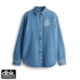 Burnout oversized denim shirt in light blue with button front and flame dbk logo