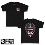 Youth premium black tee with small chest Take It Grave DBK logo graphic