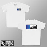 Youth premium tee, white, small DBK logo graphic on the chest