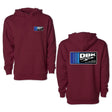 Youth maroon hoodie showing front and back views with DBK logo graphics