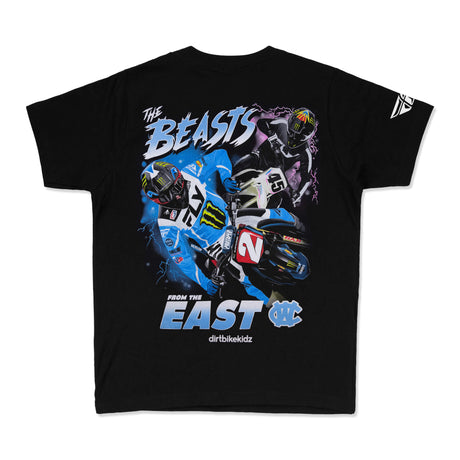 Black youth premium tee with front “Beasts” motocross graphic and “FROM THE EAST”