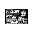 Sticker pack with assorted rectangular DBK CW2 and Dirt Bike Kidz Cooper Webb graphics, black