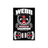 Sticker sheet with WEBB 2025 champion graphic, red number 1 and laurel wreaths