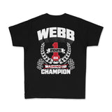 Black youth premium T-shirt with large WEBB 2025 Washington Champion back print
