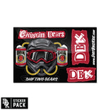 Sticker pack with racing helmet, DBK beer cans, and Shifting Gears logo
