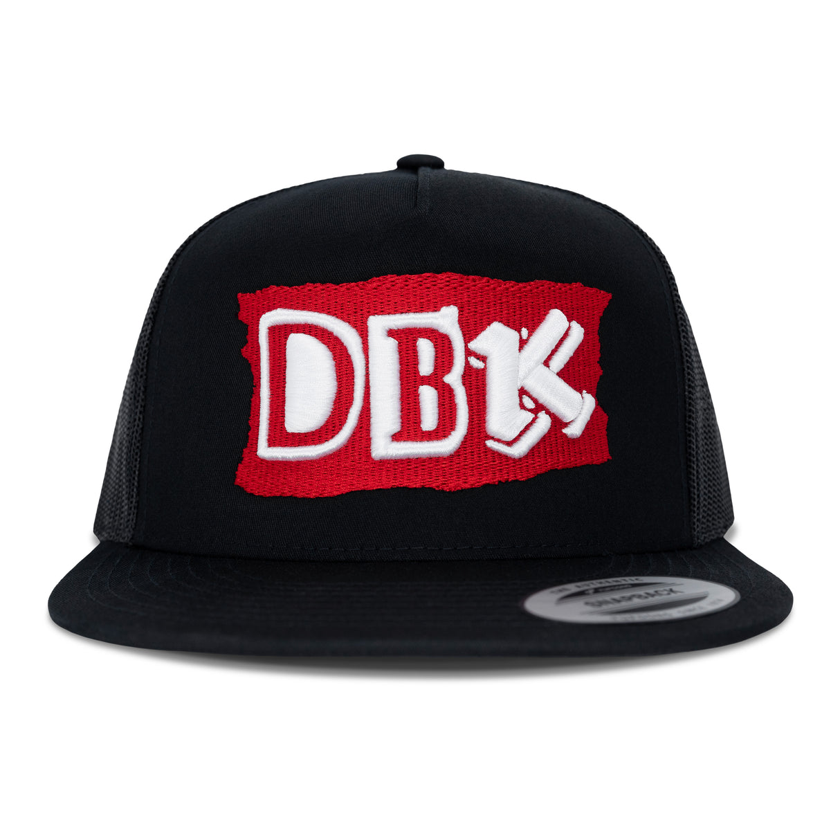 Black trucker hat with red DB logo patch centered on the front