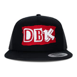 Black trucker hat with red DB logo patch centered on the front
