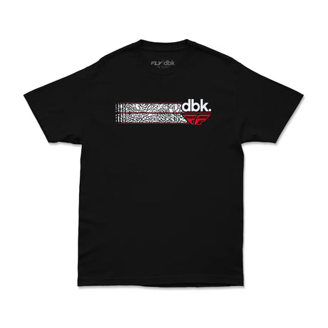 FLY x DBK Driven Tee in black with red/white dbk logo front print