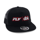 Black trucker cap with FLY and dbk logos on front
