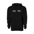 Black FLY x dbk hoodie with kangaroo pocket and drawstring hood, chest logo print