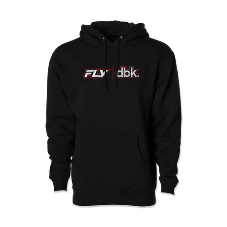 Black FLY x DBK hoodie with front kangaroo pocket and drawstring hood
