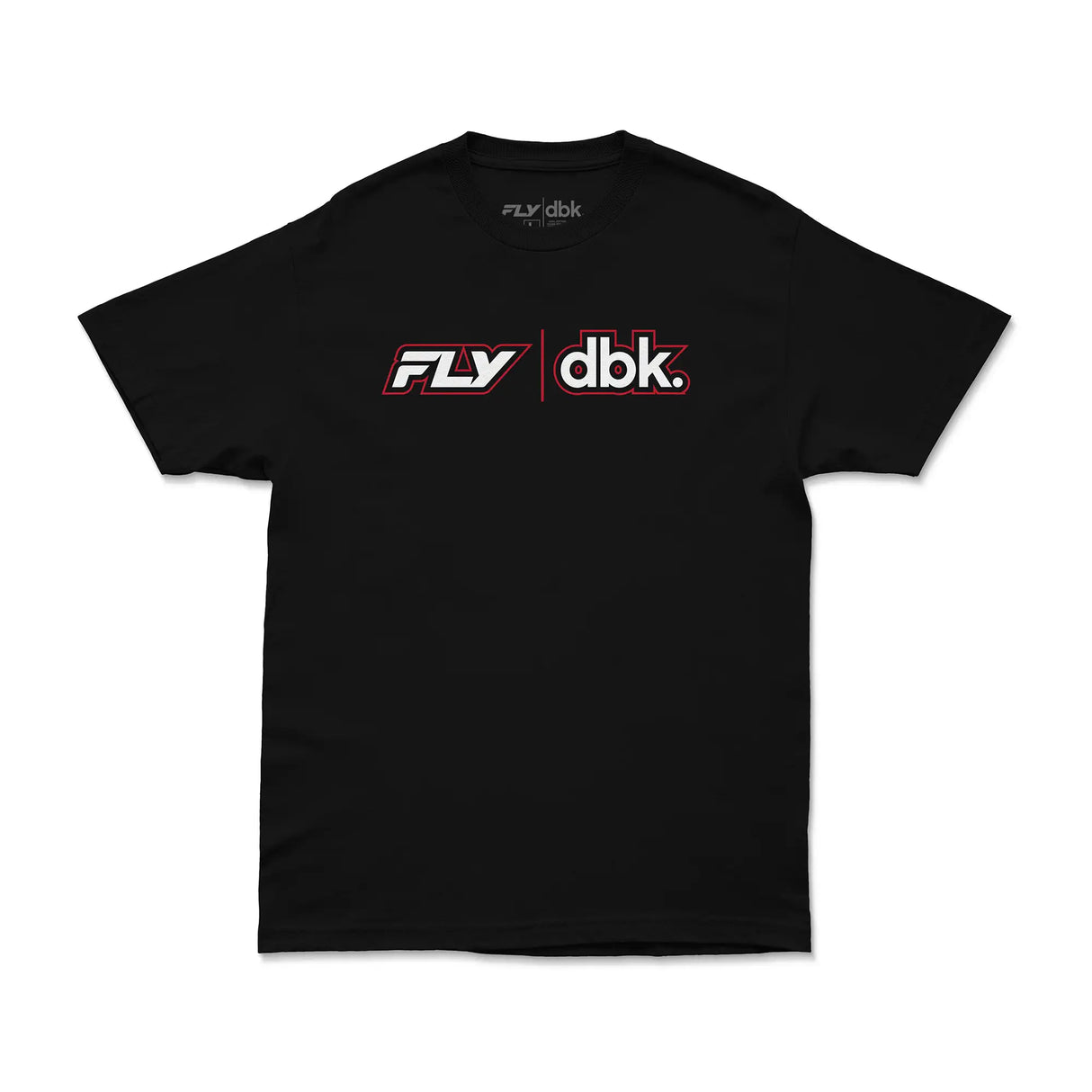 Black T-shirt with FLY dbk logo graphic on the chest