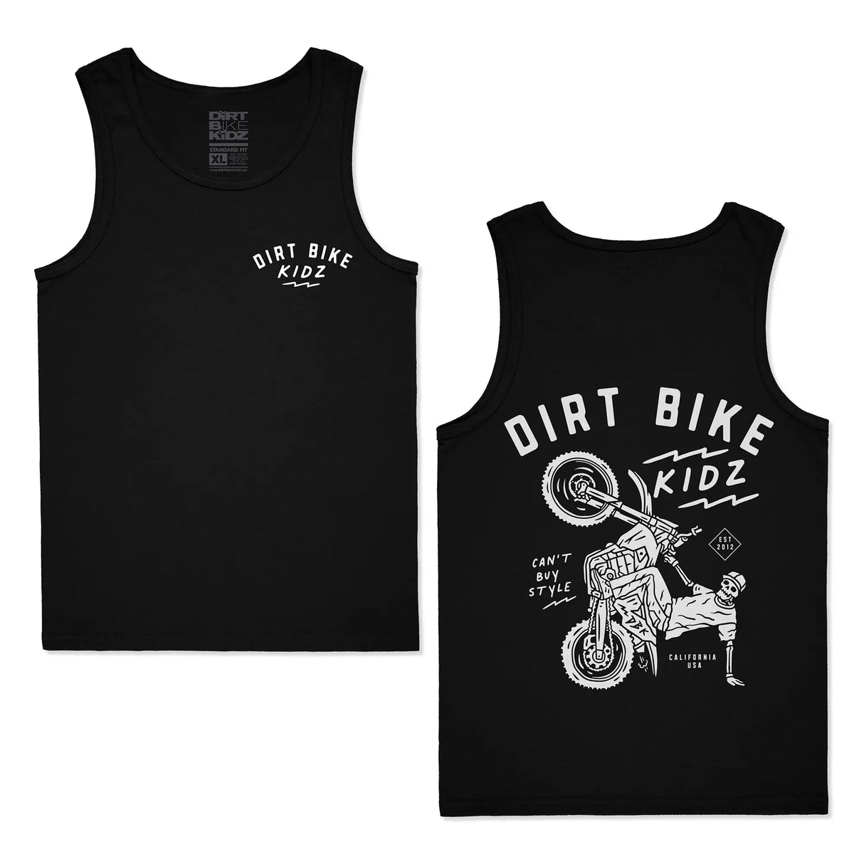 Black kids tank top with 'DIRT BIKE KIDZ' chest graphic