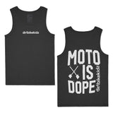 Dark gray tank top with 'dirtbikekidz' chest logo, sleeveless.