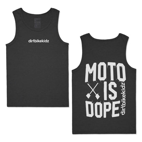 Camiseta sin mangas gris oscuro con logo pequeño “dirtbikekidz” en el pecho