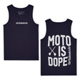 Navy youth tank top with 'dirtbikekidz' chest graphic and crew neckline.