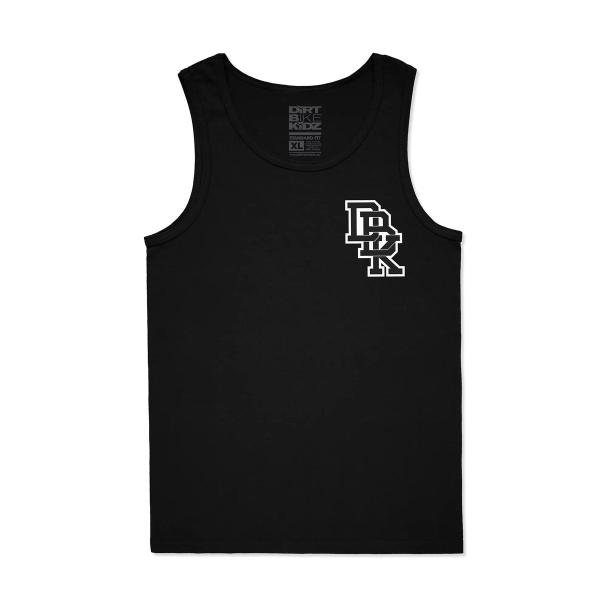 Black sleeveless tank top with small chest logo