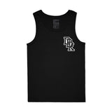 Black sleeveless tank top with small chest logo