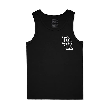 Black sleeveless tank top with small DBR logo on chest, scoop neckline