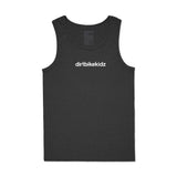 Dark gray tank top with small 'dirtbikekidz' logo at the chest, sleeveless.