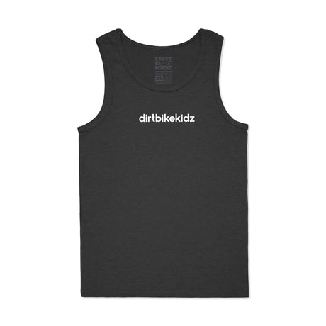 Camiseta sin mangas gris oscuro con logo pequeño “dirtbikekidz” al centro