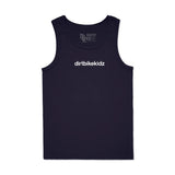 Navy youth tank top with 'dirtbikekidz' text on front, crew neck.