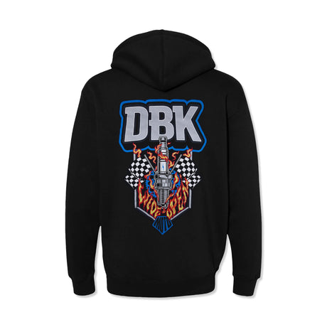 Wide Open Hoodie, black with large DBK motorcycle graphic on front